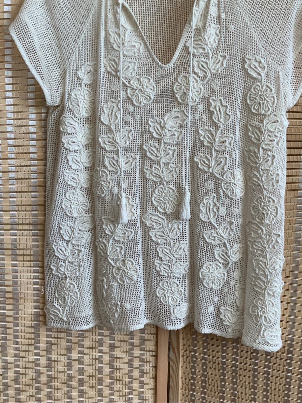Anthropologie Cream Crocheted Floral Knit Top L - Picture 5 of 10